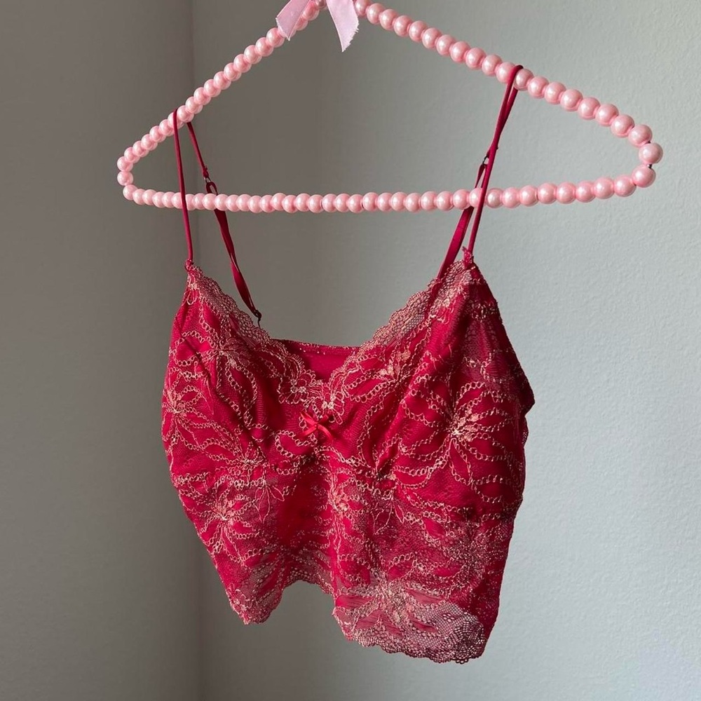 red and gold lace bralette with a front bow